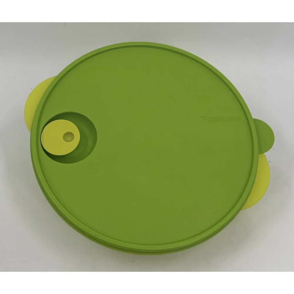 Tupperware 3284C-1 Green & Yellow Crystal Wave 3‎ Triple Divided Bowl Vented NEW